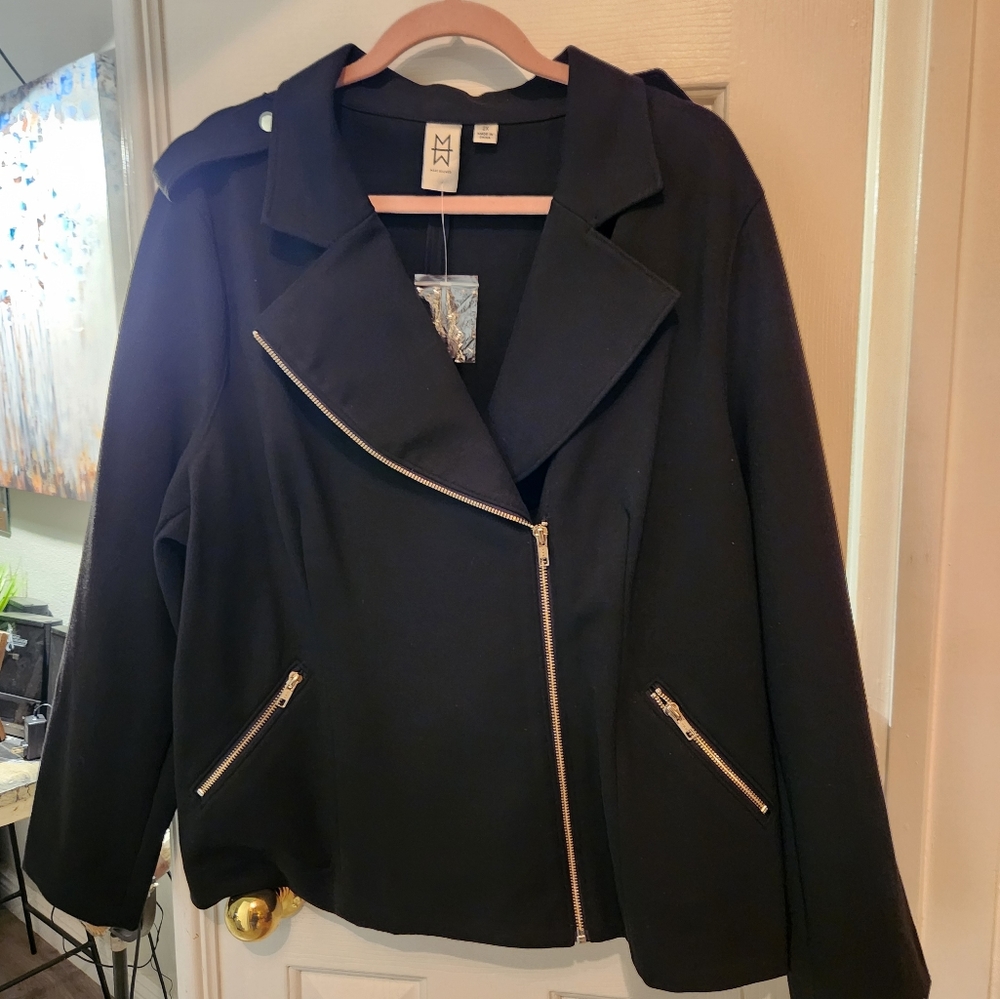 Women’s 2X, Black Asymmetrical Zip Jacket - Modern Moto Style